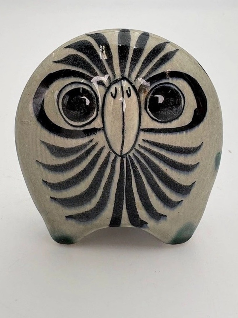 Authentic Vintage Tonala Mexico Hand Painted Pottery Owl Figurine